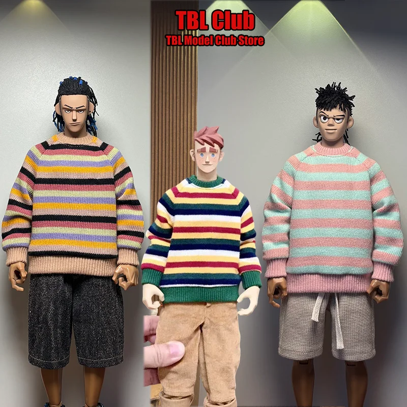 

Мужская одежда в масштабе 1/6, цветной полосатый свитер с круглым вырезом и высоким воротом, Рождественский наряд для BD001, 12-дюймовая экшн-фигурка солдата