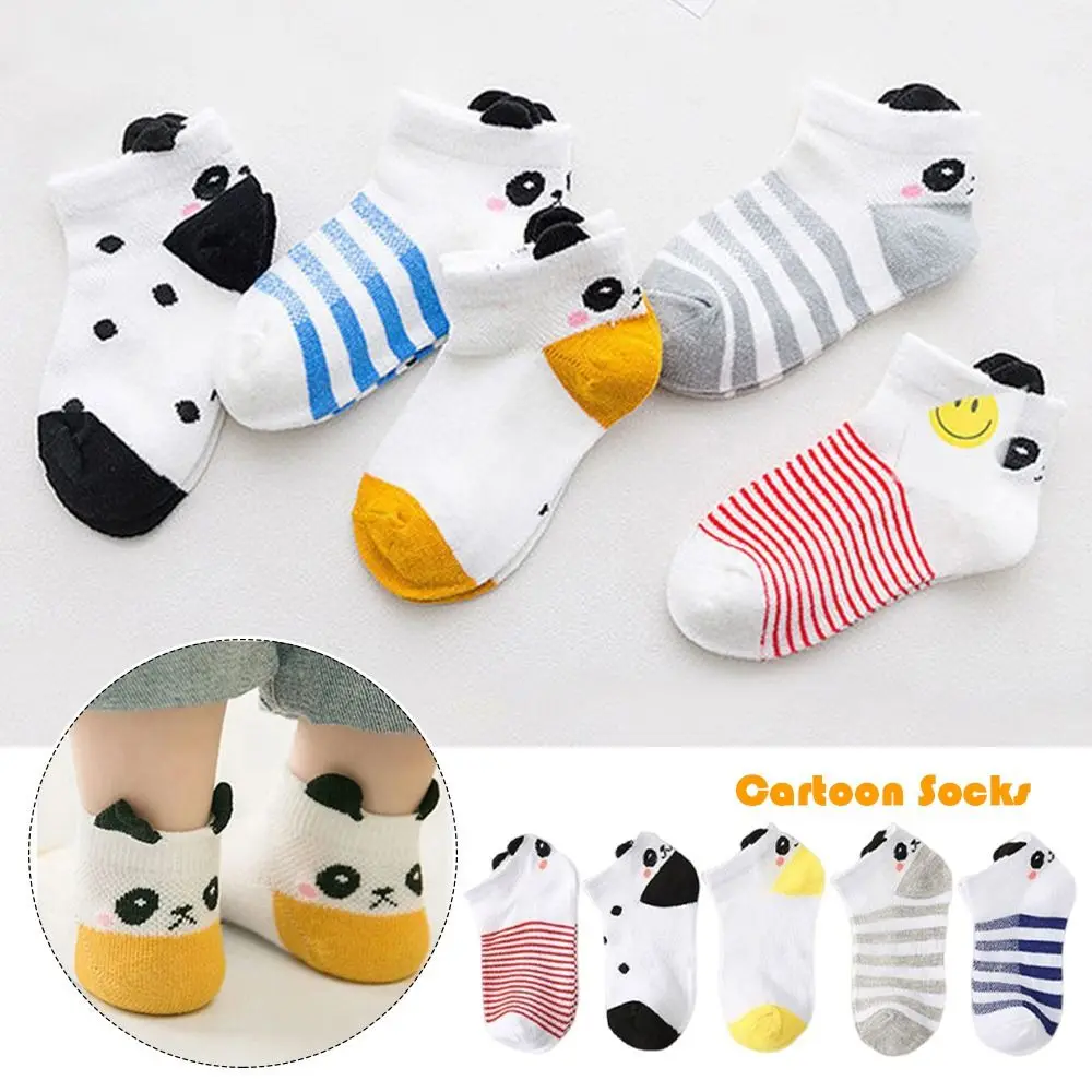 

5pair Korean Style Panda Pattern Children's Sock Thin Short Baby Socks Cute Antiskid Cartoon Socks For Boys and Girls