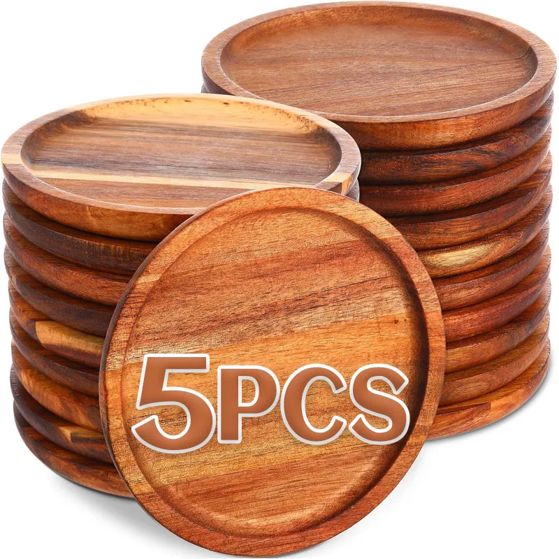 Wood Dinner Plates 5.9 Inch Round Wooden Plates Lightweight Classic Plate Handmade Serving Tray for Dishes Snack Food Gift