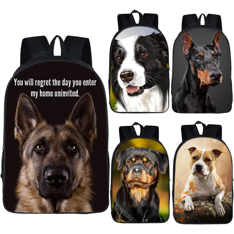 

German Shepherd / Pit / Staffordshire Bull Terrier / Rottweiler Backpack for Teenager Children School Bags Boy Dog Book Bags