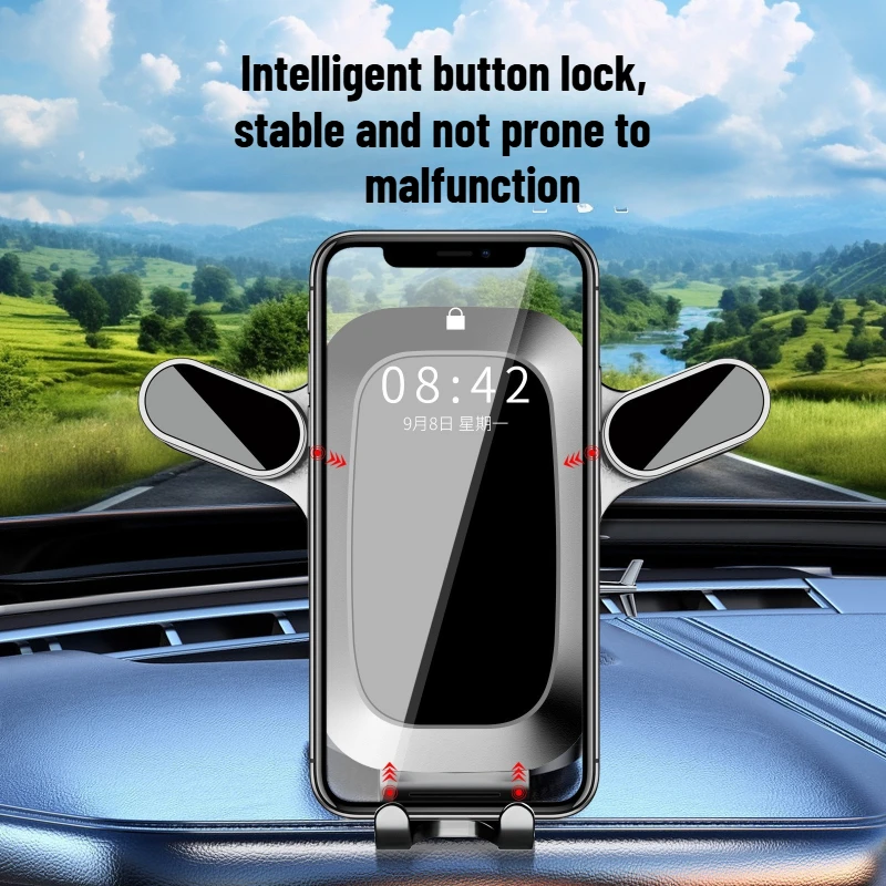 Universal Car Phone Holder Mount, Gravity-Activated Air Vent Clip with Silent Spiral Hook & Suction Cup Base, 360° Adjustable