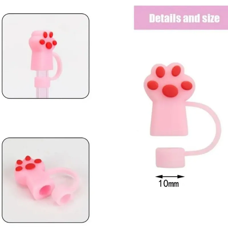 Silicone Straw Accessories Cute Cat Paw Straw Cover Reusable Silicone Straw Cover Water Bottle Stopper Lid Covers Drinkware Bar