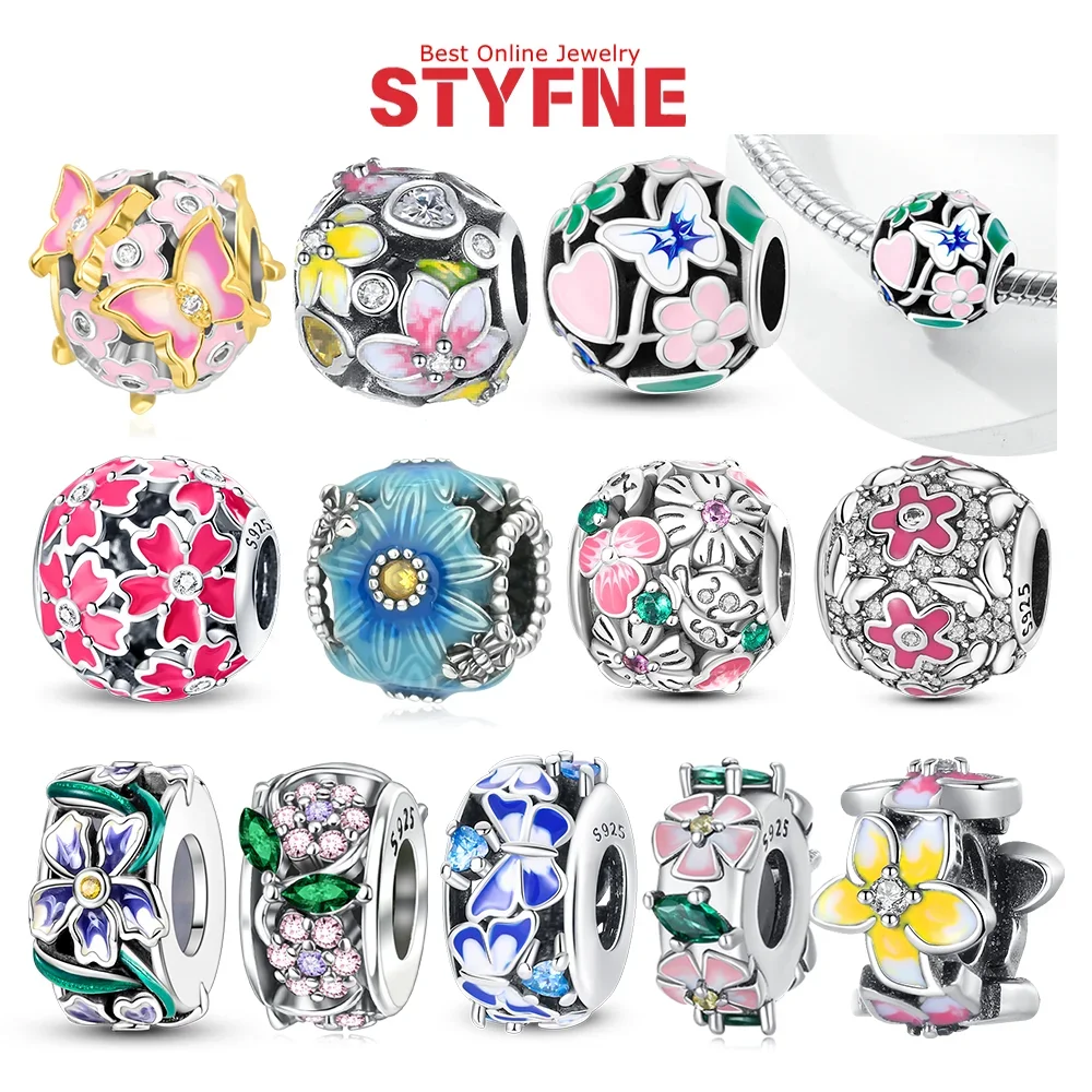 

Charms 925 Silver Colored Flower Series Love Butterfly Flower Zircon Butterfly Daisy Beads Fit DIY Bracelet Fine Jewelry Gifts