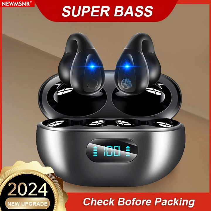 

Wireless Earphones Super Bass Never Fall Earclip Bluetooth 5.3 With HD Mic Bone Conduction Bluetooth Earphone In Ear Headphones