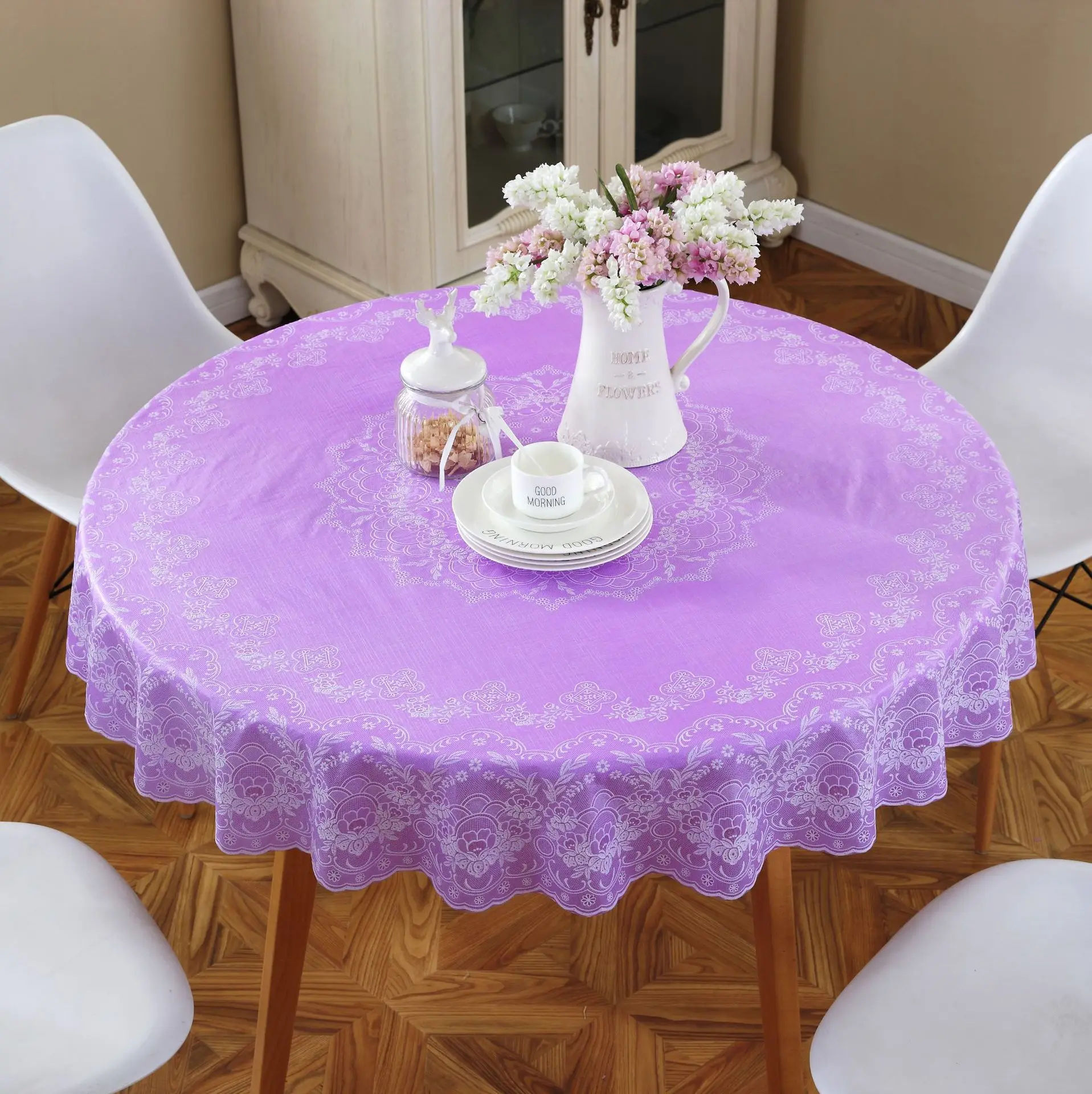 Tablecloth European style gold stamping household round tablecloth waterproof and oil-proof hotel restaurant tablecloth