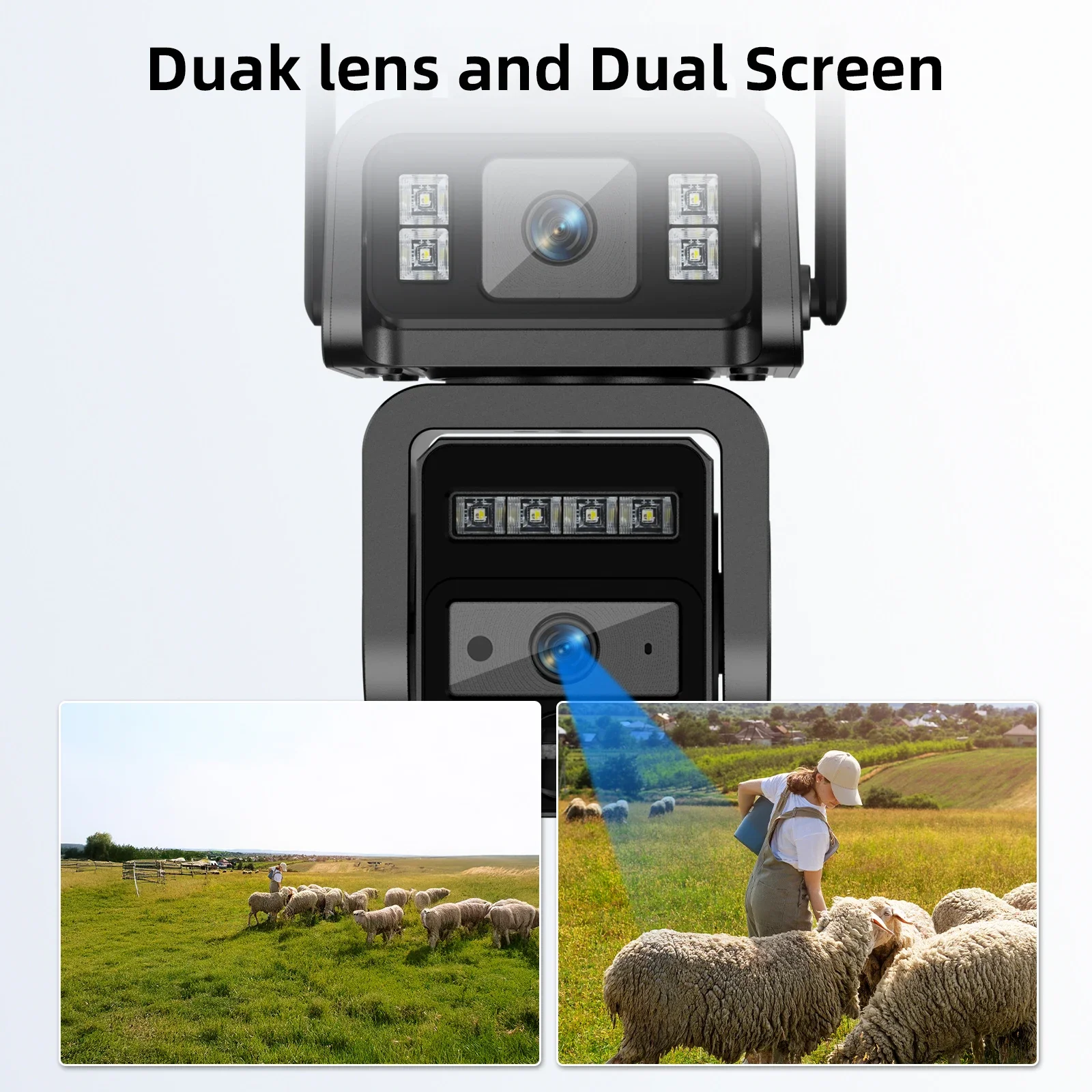 Telecamere di sicurezza WIFI solari a doppia lente da 8 MP con pannelli solari Visione notturna a colori Rilevazione movimento PIR Telecamera IP esterna iCam365