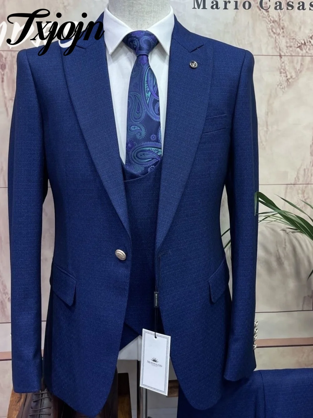 Classic Solid Color Single Button Men Suit Set 2025 3PCS Handsome Men Office Suit Hot Selling Groomsmen For Business Wedding