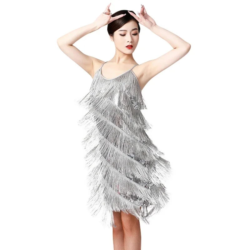 Women's Flapper Dress Sequin Tassel Latin Party Cocktail Dress Ballroom Dance Costume Vintage Fringe  Dress