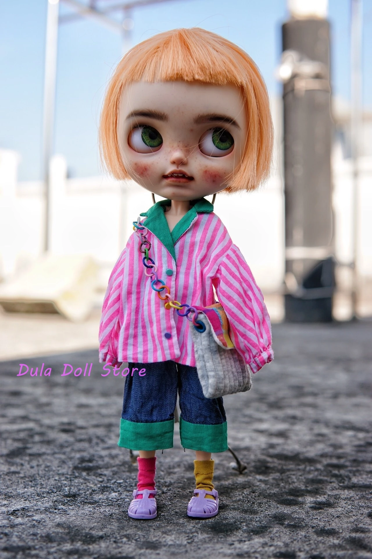 Dula Doll Clothes Dress Pink Colorful stripes dress ob24 ob22 Azone Licca ICY JerryB 1/6 Bjd Doll Accessories