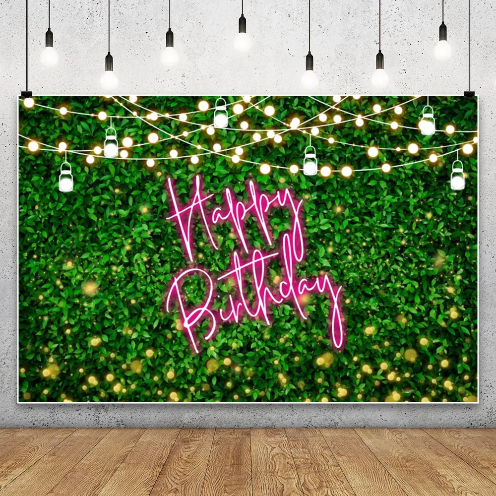 

Glitter Lights Green Grass Backdrop Baby Kids Happy Birthday Party Custom Photography Background Decor Banner Photo Studio Props