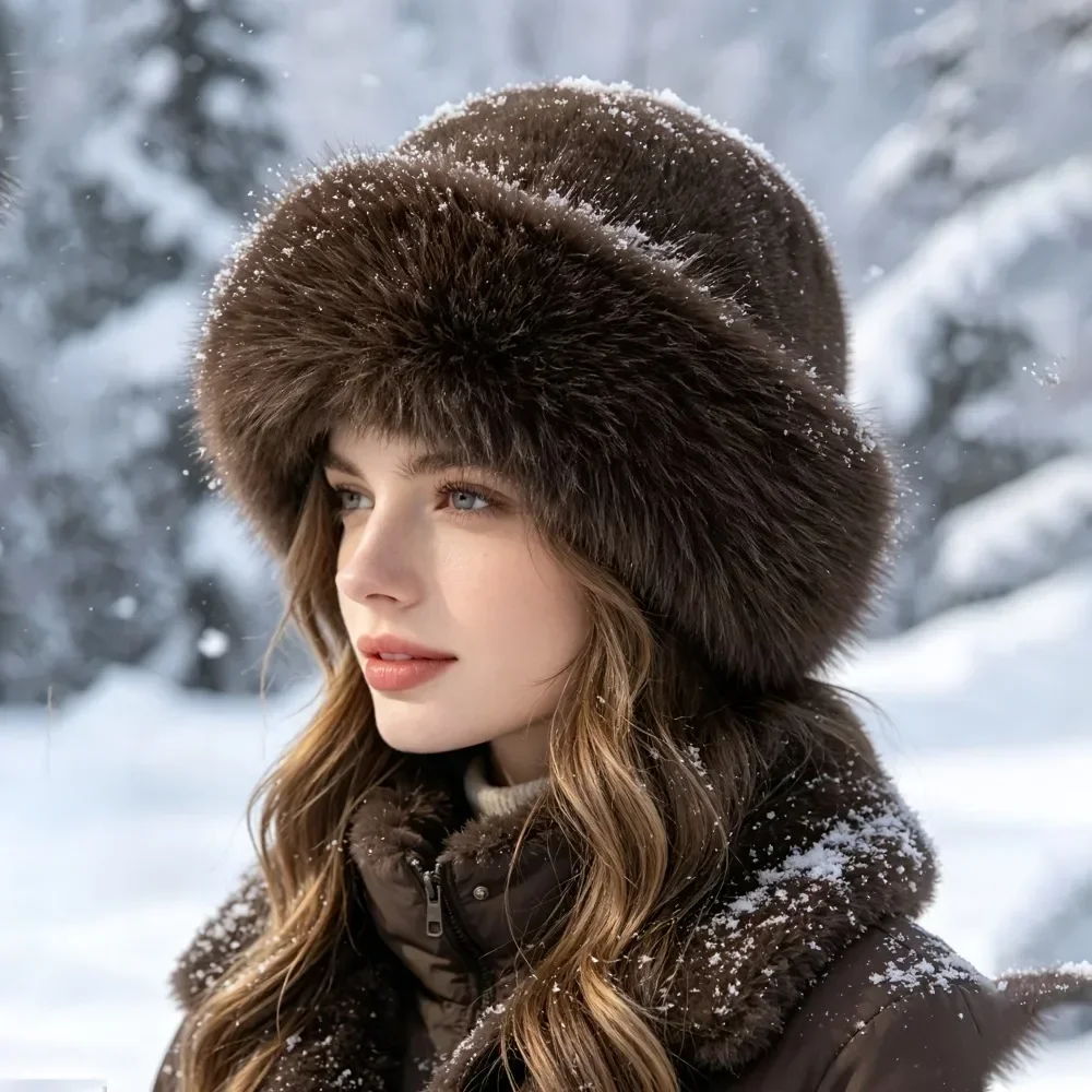Women's Winter Plush Hat – Warm & Versatile Wide-Brimmed Dome Hat – Plush Bucket Hat – Thickened Warm Hat