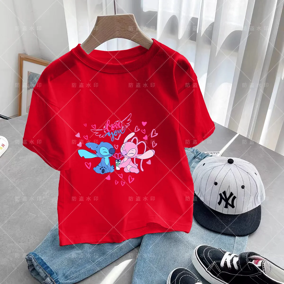 Lilo and Stitch Kawaii Tops, T-shirts, Roupa de criança, Mãe e Filha, Verão, Y2K, 2024