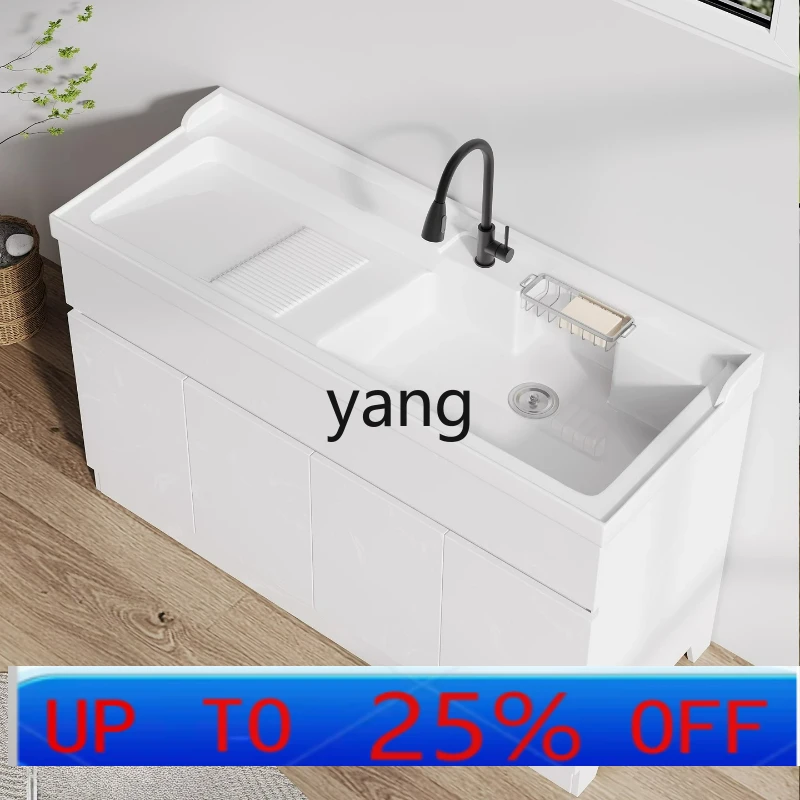

LM simple modern outdoor laundry cabinet balcony quartz stone laundry basin with diagonal clothes washboard