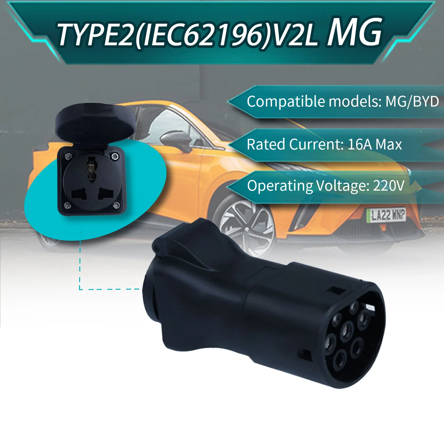 V2L Discharger For Type2 Car Discharge EV Cable Adapter Support MG BYD Kia Hyundai Discharge V2L Vehicle to Load Type 2