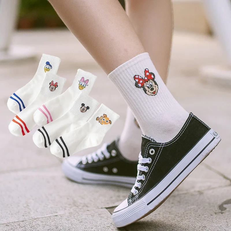 Kawaii Disney Mickey Mouse Minnie Donald Duck Daisy Duck Cartoon Cute Sweet Mid Tube Cotton Socks Women's Socks