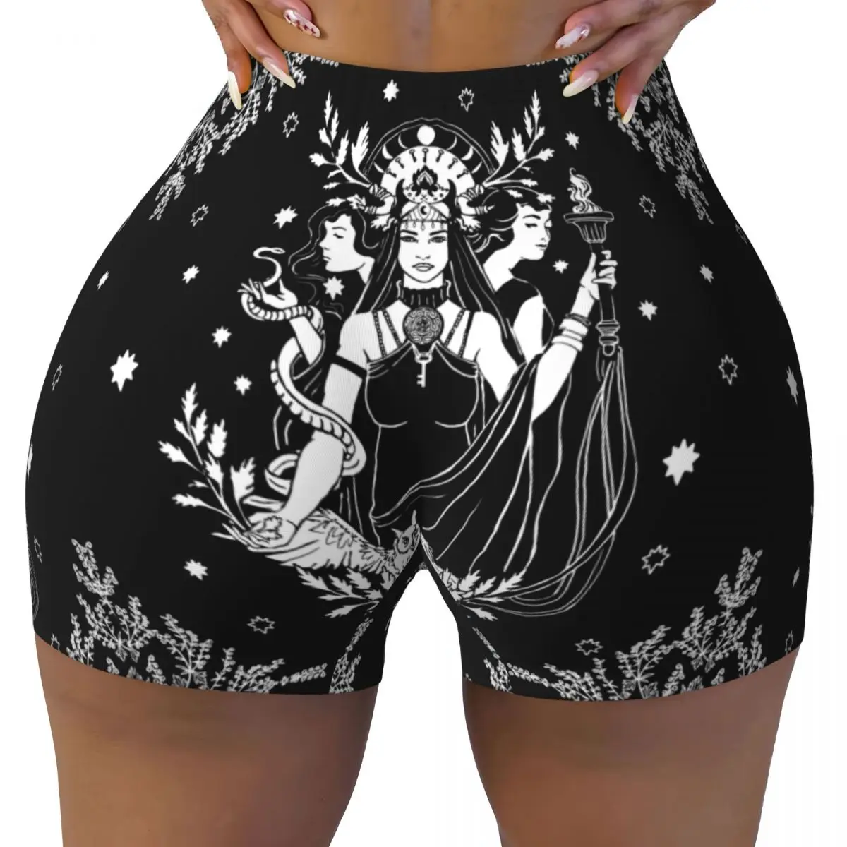 Custom Hekate Triple Goddess Workout Shorts Women's Goth Occult Halloween Witch Gym Volleyball Biker Yoga Shorts