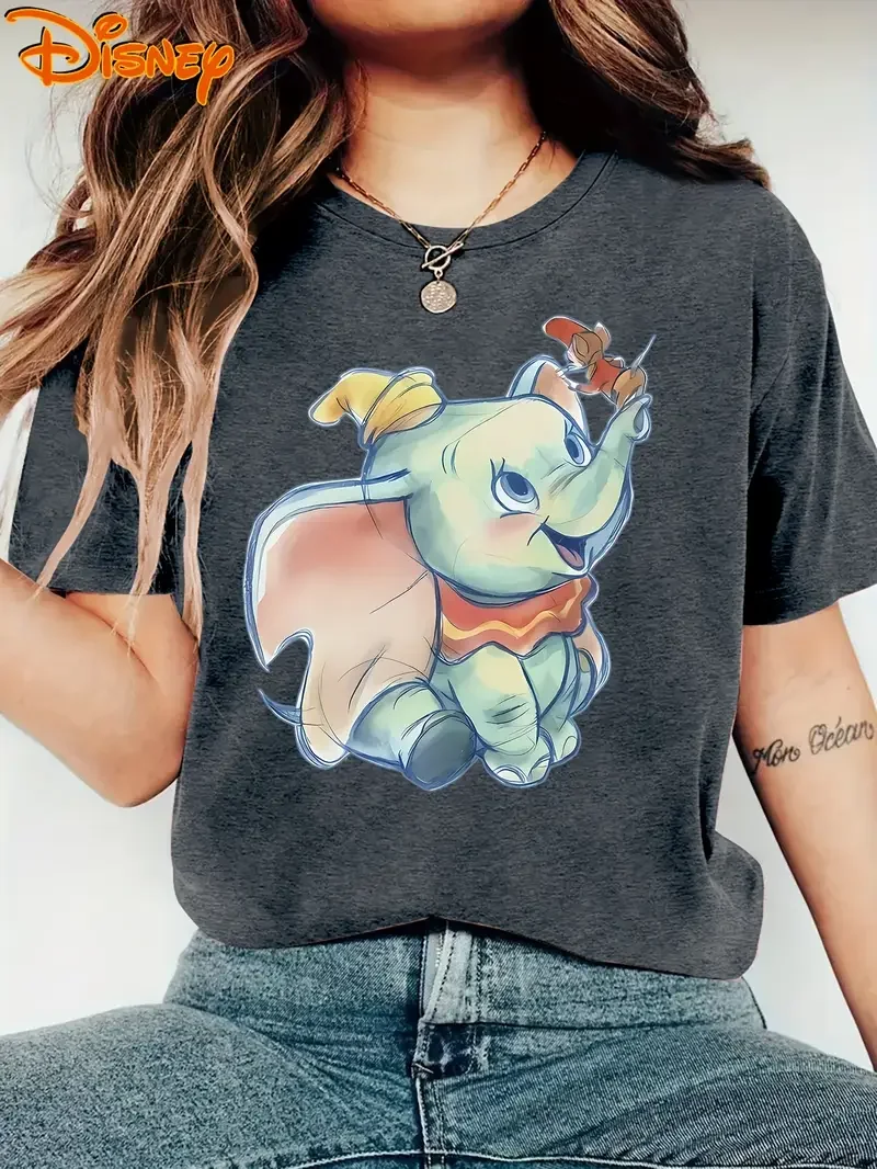 Camiseta de Disney Dumbo & Mickey Mouse, Camiseta Vintage de algodón para hombre y mujer, camisetas informales de gran tamaño de manga corta para parejas