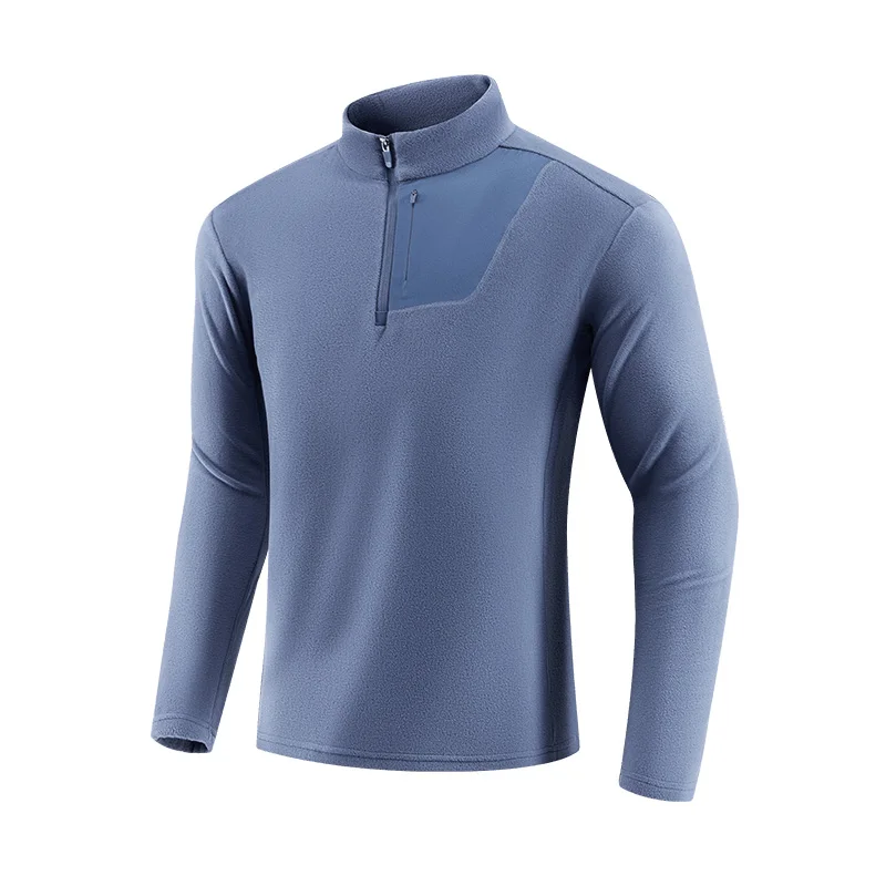 Men's Round Neck Zipper Small Collar Long Sleeved High-quality Fine Velvet Warm Blue Black Other