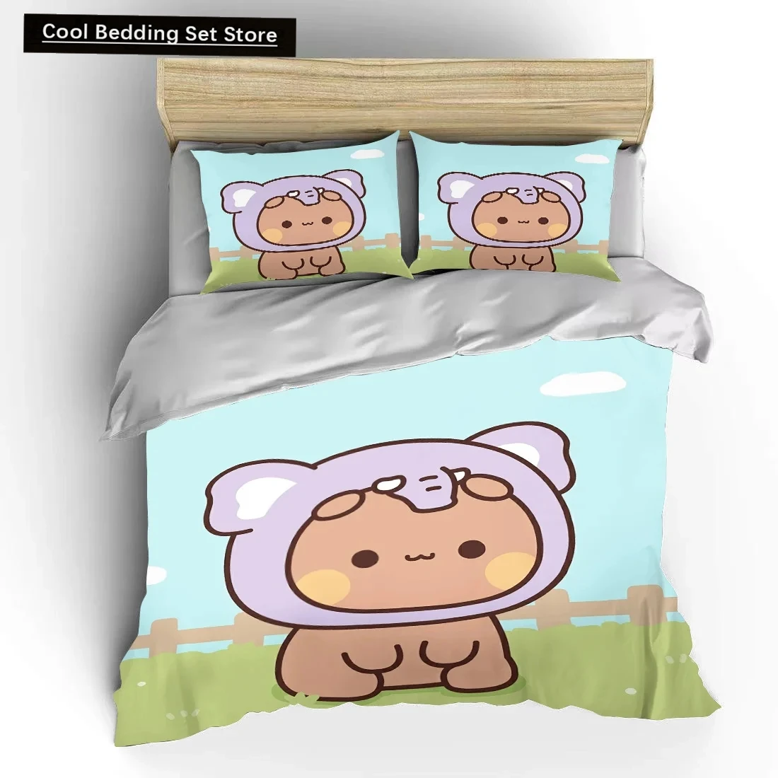 3D Bubu Dudu Cartoon Cute Bear Kawaii Christmas Gift King Twin Double Child Bedding Set Microfiber or Polyester Duvet Cover Set