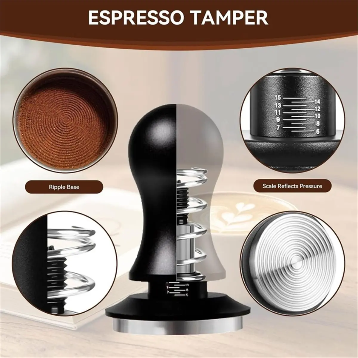 7PCS Espresso Accessory Set with Spring Loaded Tamper Ripple Base & Silicone Station Tool Fit for 51mm