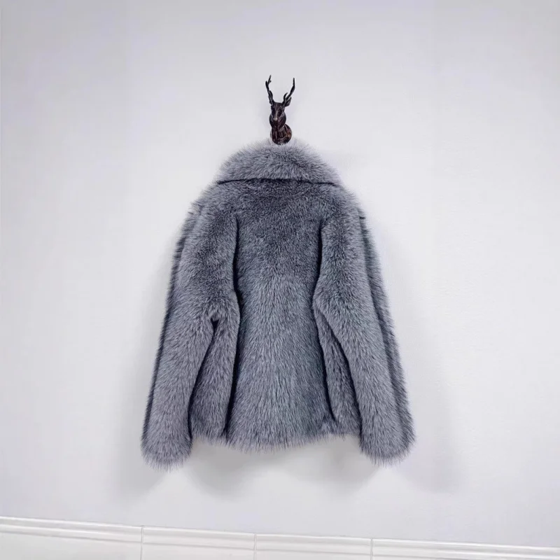 European and American Style Fur Large Lapel Faux Fur Coat Short Fashion Fox Fur Coat Fluffy Plush Coat