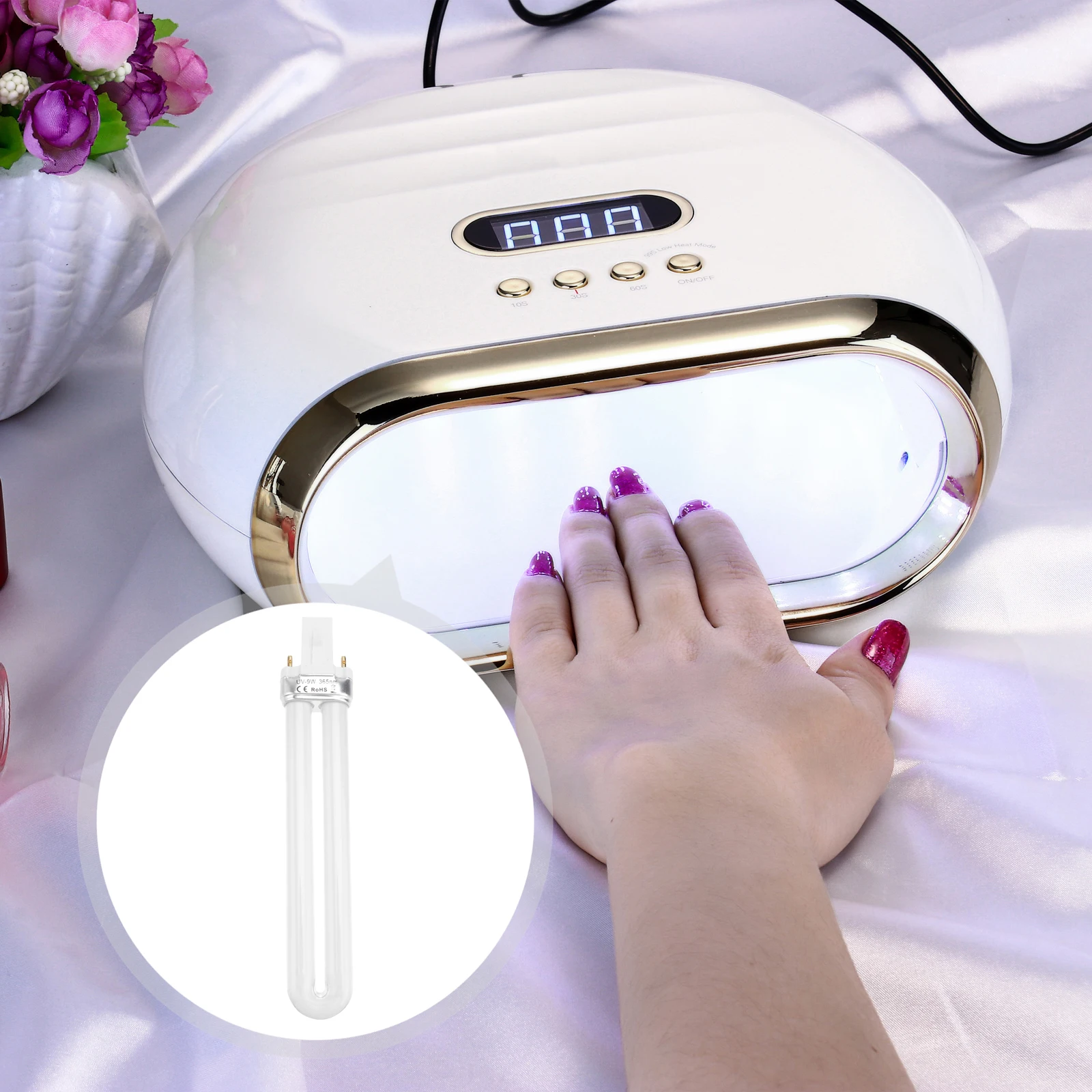 หลอดไฟยูวี LED 9W สำหรับเครื่องอบเล็บ เปลี่ยนแทนเจลขัดเงา แสงปลอดภัยไม่กระพริบ สำหรับงานออกแบบตกแต่งเล็บ