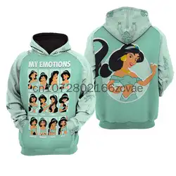 New Disney Jasmine Princess Hoodie 3D Printed Fashion Street Casual Men's and Women's Children's Sports Pullover Hoodie