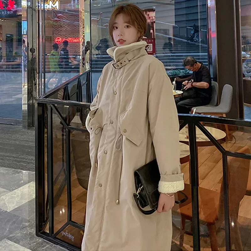 

Oversized Fur Long Parkas Women Winter Lamb Wool Lined Warm Windproof Windbreaker Thick Cotton Coat Loose Outerwear Streetwear