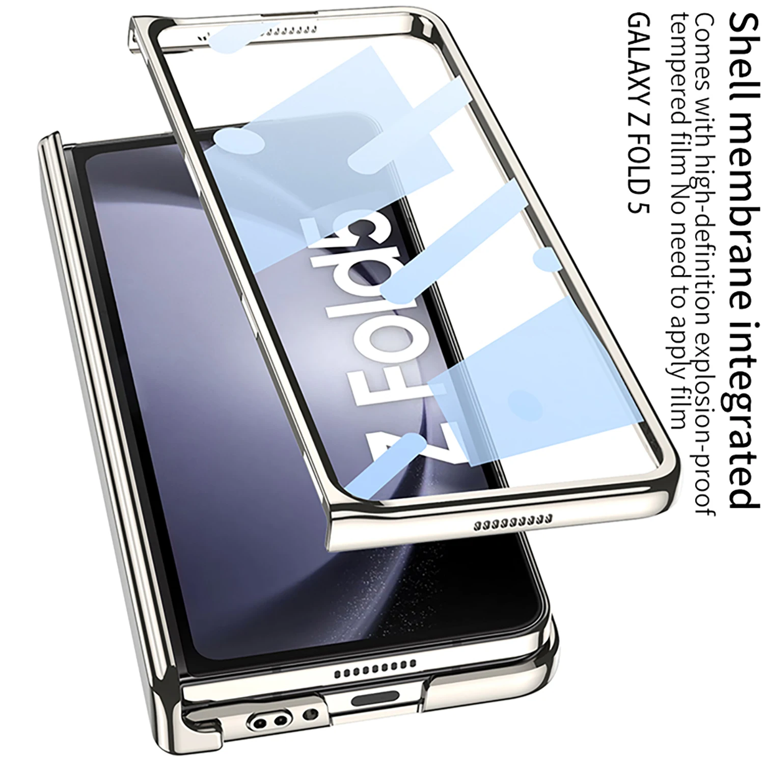 For Samsung Galaxy Z Fold 5 Case Transparent Electroplating Folding Hinge All-Inclusive With Tempered Film Shockproof Hard Cover