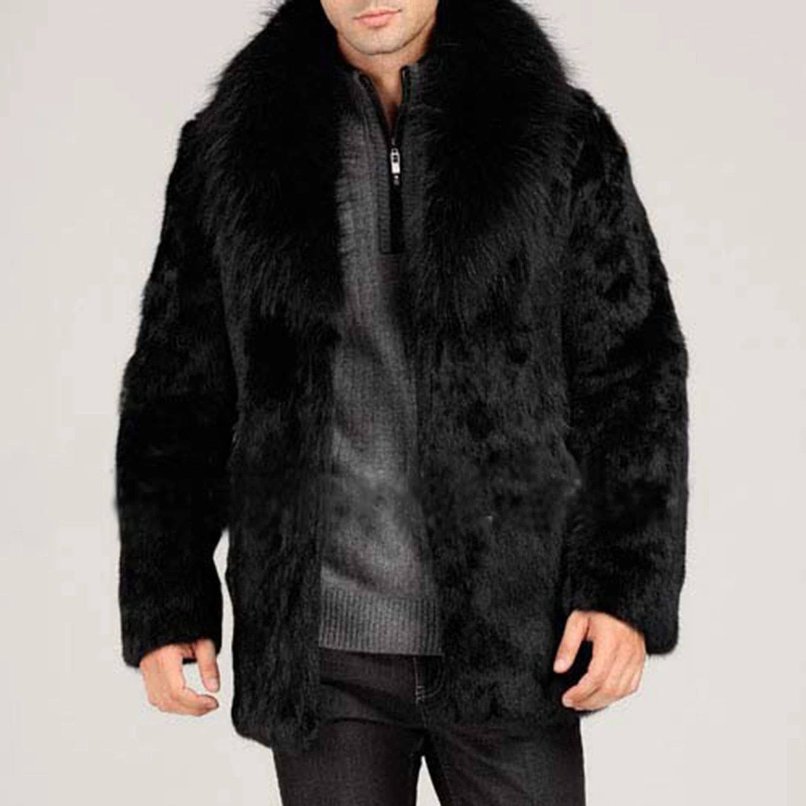 

Зимнее короткое толстое теплое черное волосатое мягкое пальто для мужчин с отложным воротником и длинными рукавами, пушистые куртки 2026