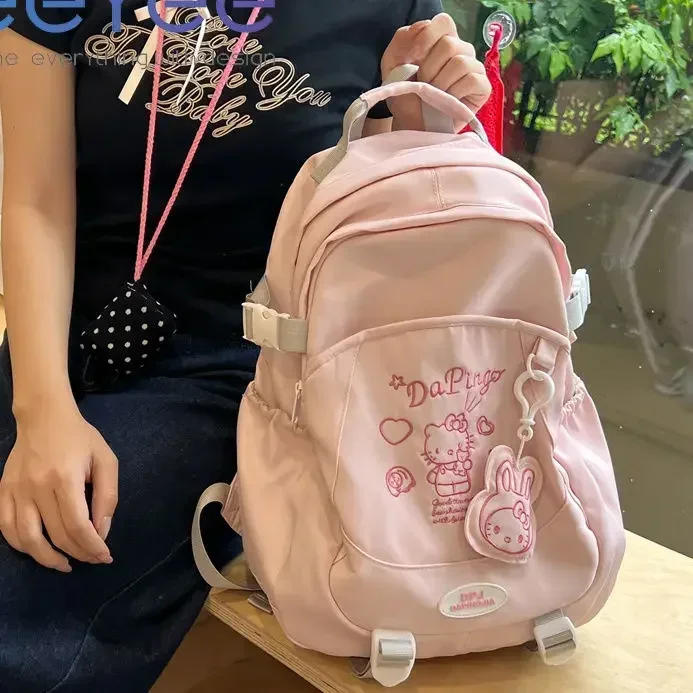 Śliczny plecak Hellokitty dla kobiet 2024, nowy, jesienny plecak szkolny dla uczniów, nylonowy, o dużej pojemności, codzienna torba na ramię Mochilas