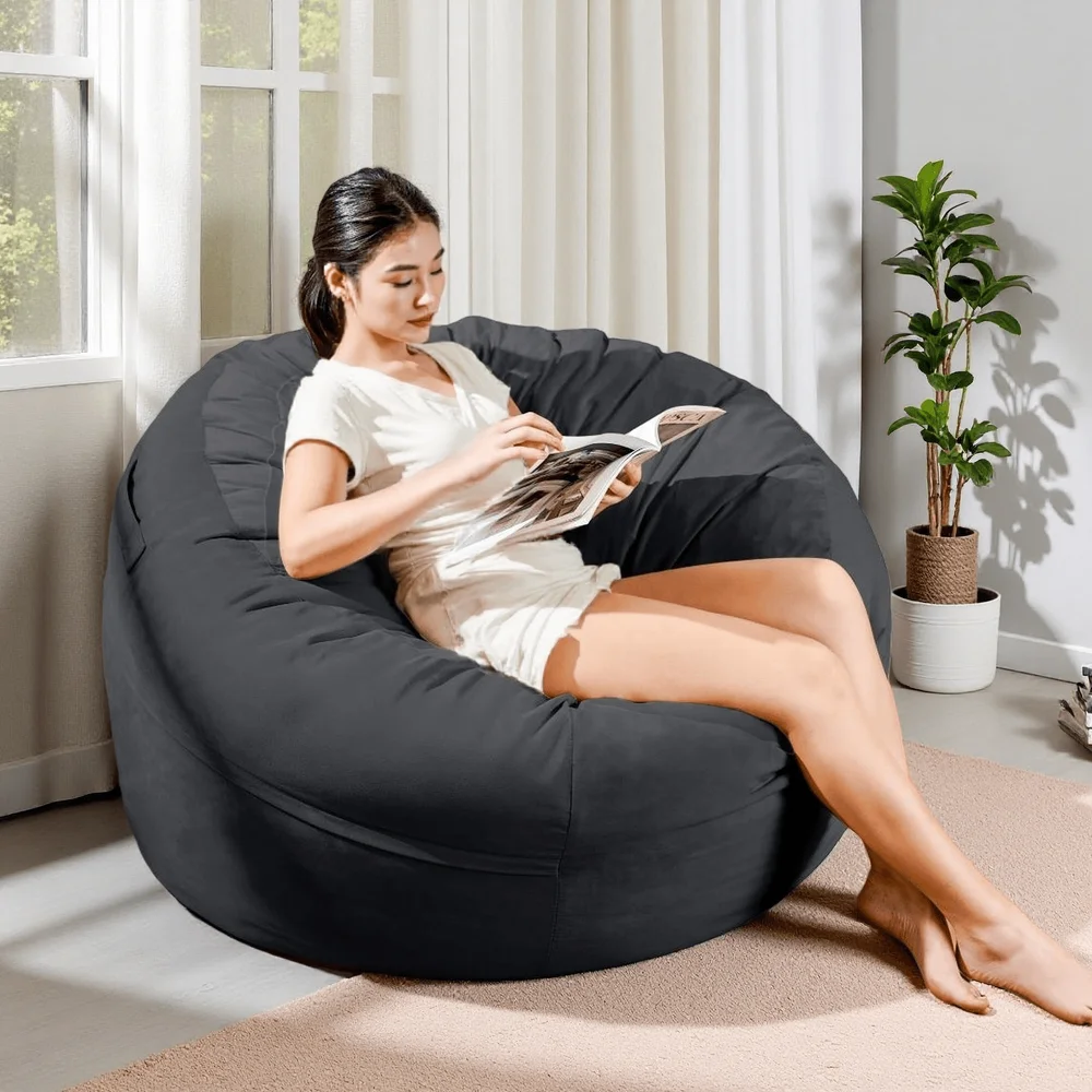 Bag Chair, 4FT Bean Bag With Velvet Cover, Giant Bean Bag Chairs With Filler Adult, Bean Bag Sofa Filled With HighDensity Spong