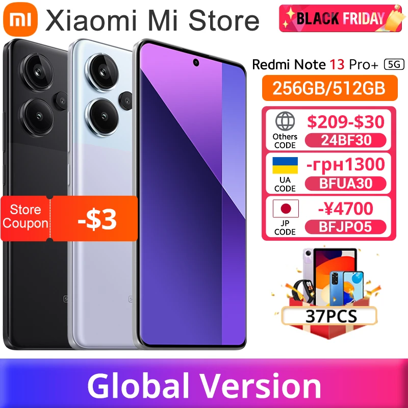 Global Version Xiaomi Redmi Note 13 Pro Plus 5G 200MP OIS Camera 120Hz 1.5K Curved Display MediaTek Dimensity 7200-Ultra IP68