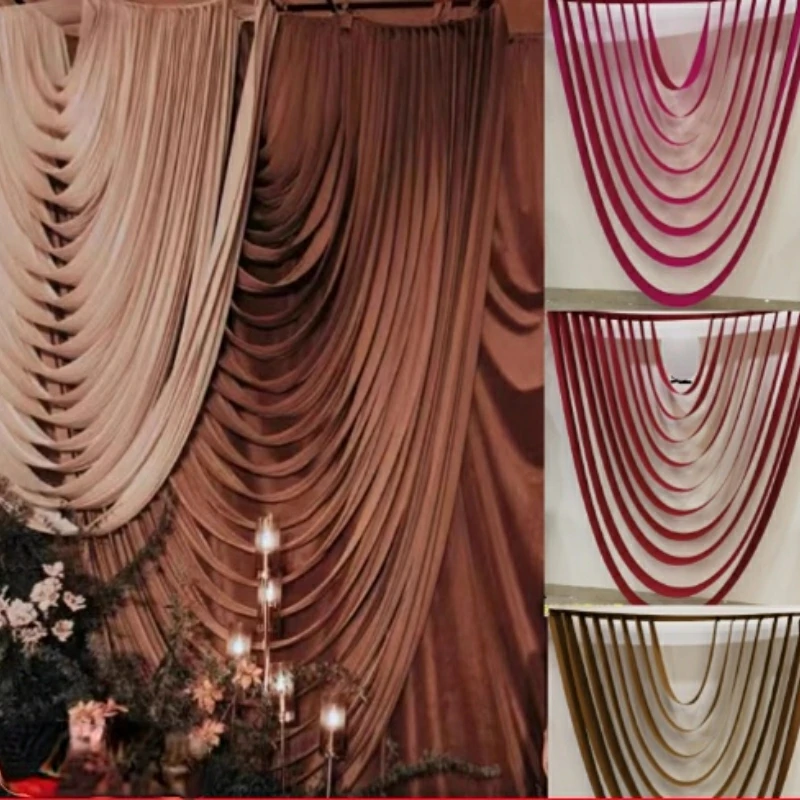 

8PCS Wedding Stage Hotel Hall Ceiling Drapes Fabric Curtain Elastic Banner Wave Design Decorative Lace Hanging For Event Decor