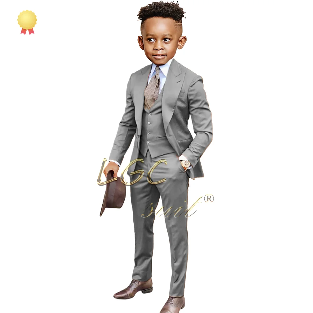 Boys' 3-Piece Suit Set, Customized Tailcoat Ensemble for Children Aged 3 to 16, Handcrafted Formal Attire