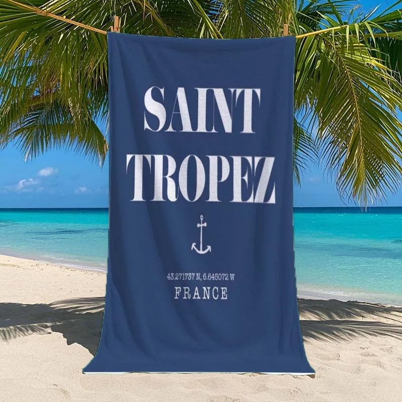 Large Beach Bath Towel Saint Tropez France Travel Coastal Summer Vacation Print Oversize Beach Resort Towel