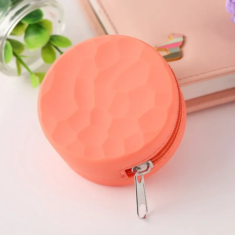 Round Silicone Coin Bags Soft Small Designer Zipper Coin Money Wallet Mini Coin Purse Pouch Ear Ring Earphone Storage Bags Solid