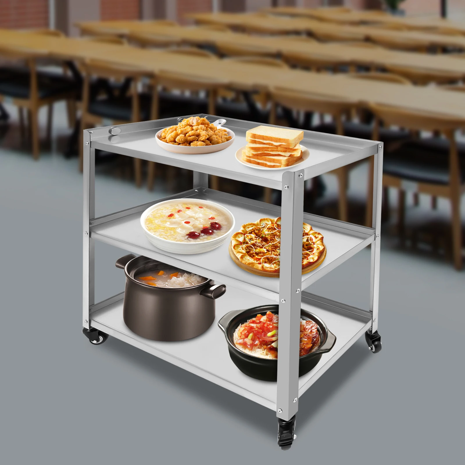 3-Tier Kitchen Cart Kitchen Trolley Car Serving Trolley Transport Cart 136kg Capacity Mobile Workstation