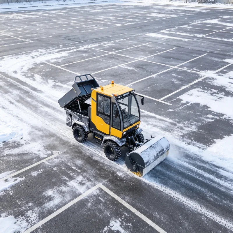 Four Wheel Ride On Snow Sweeper For Roads Parking Lots And Large Area Snow Removal Professional Winter Snow Removal