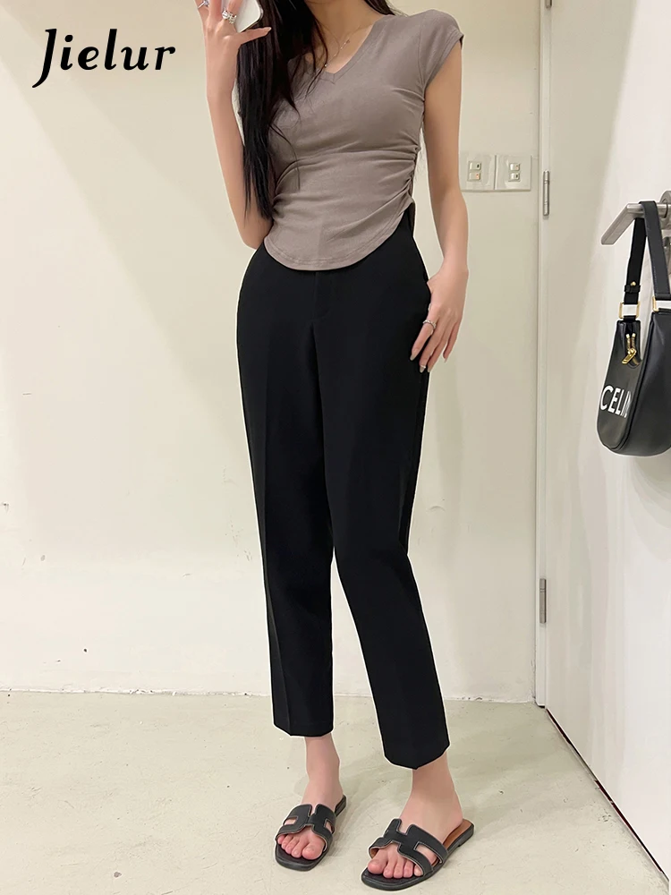 Jielur Spring Summer New Slim Women's Pants Solid Color High Waist Straight Female Suit Pants Causal Fashion Streetwear Woman