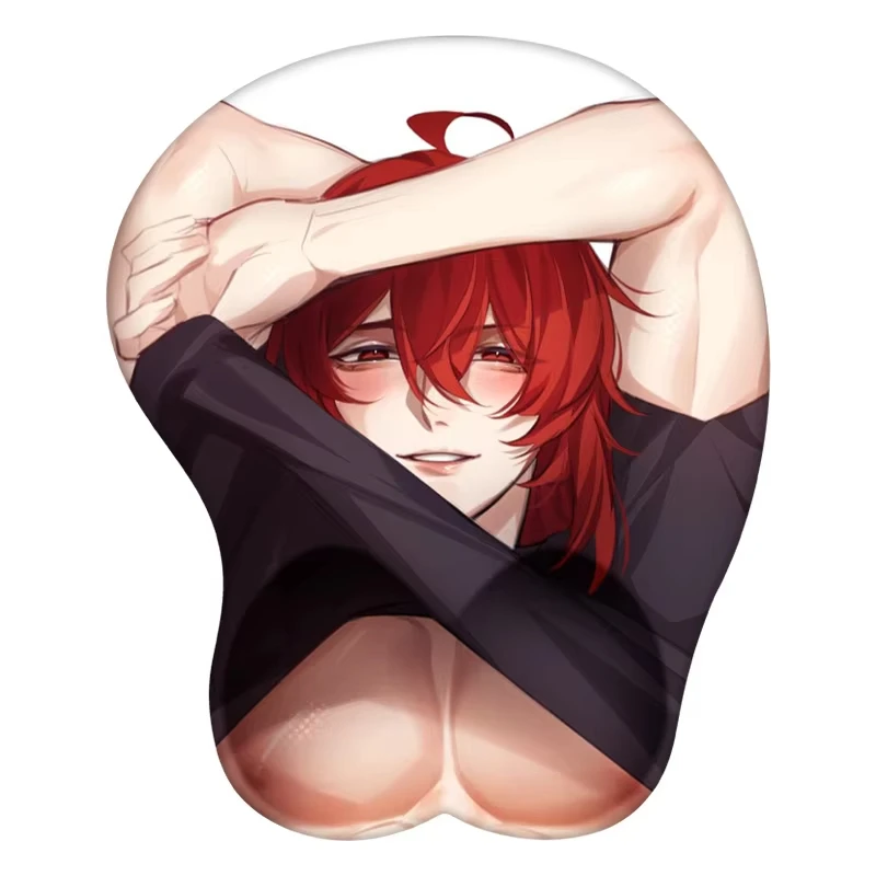 3D Mouse Pad Diluc Ragnvindr Genshin Impact Anime Mousepad Wrist Rest Silicone Sexy Creative Gaming Mat Gift