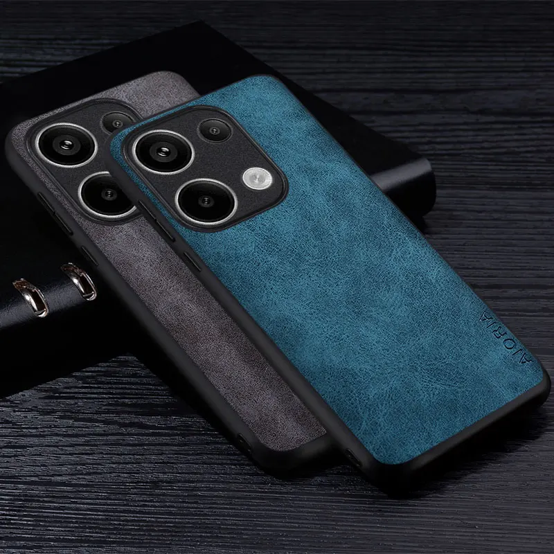 Hochwertige PU-Leder-Handyhülle für Xiaomi Poco M6 Pro 4G, kratzfeste, einfarbige Schutzhülle