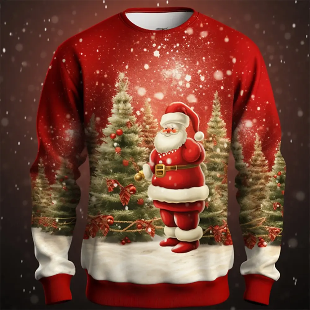 Winter Men's Pullover 3D Printed Santa Claus Pattern Outdoor Sports Warm Sweater Fashion Street Casual Men's Pullover