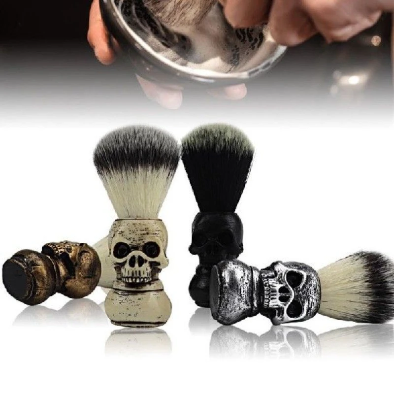 Skull Beard Brush Barber Beard Care Cleaning Men Shaving Brush Soft Boar Bristle Moustache Razor Brush Barbershop Accessories