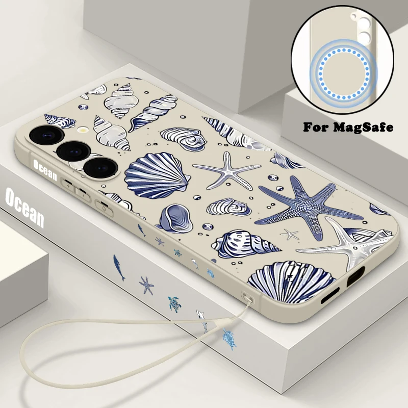 Handyhülle mit Seesternmuster für Samsung Galaxy S26 S24 S23 S22 Ultra Plus S25 S24 FE, kompatibel mit MagSafe kabelloser Ladung, magnetische Abdeckung