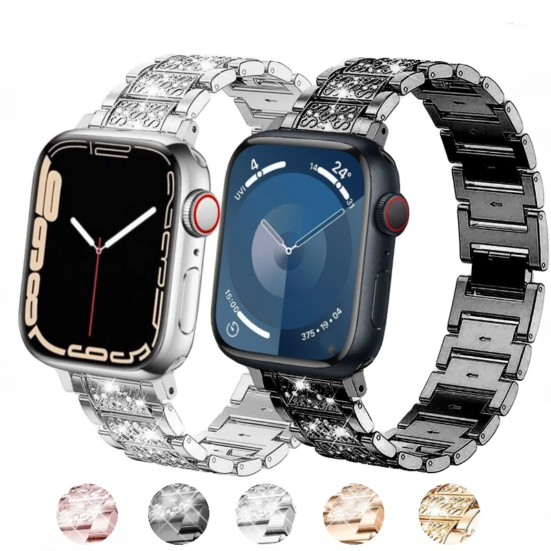 Metal strap for Apple watch band 49mm 45mm 41mm 44mm 42mm 40mm Women Diamond Bracelet Wristband for iWatch Ultra 9 8 7 6 5 4