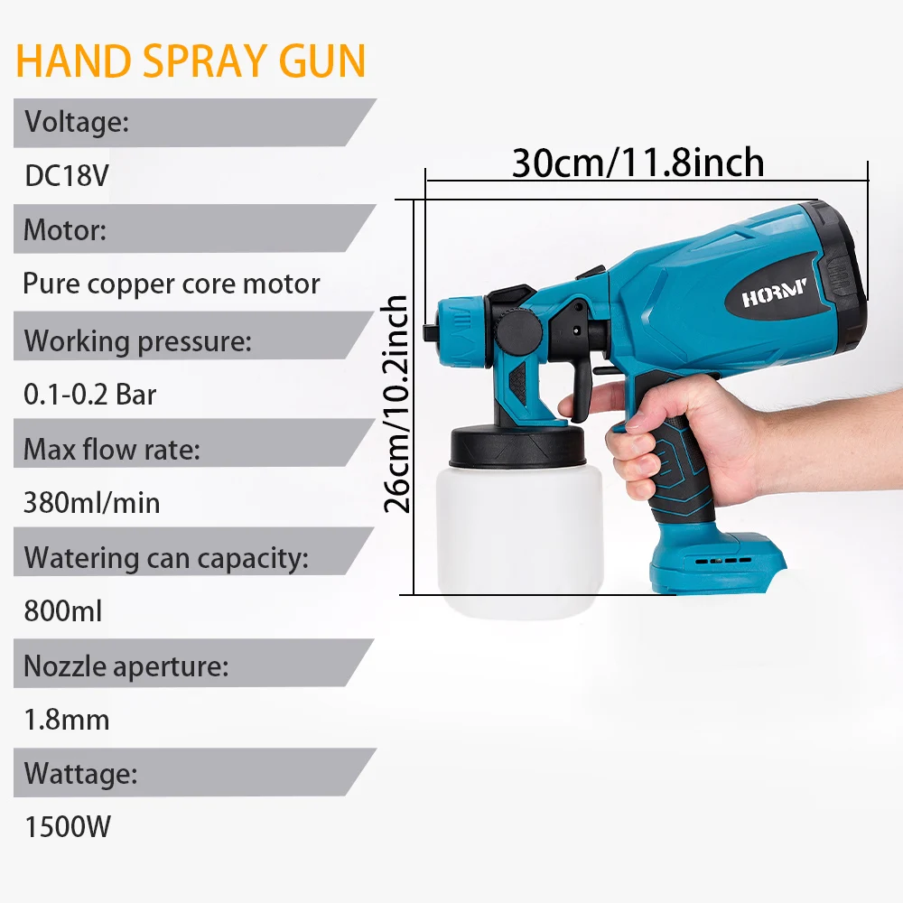 Hormy Electric Spray Gun 800ML Brushless Cordless Paint Sprayer Rechargeable Easy Spraying Car Airbrush For Makita 18V Battery