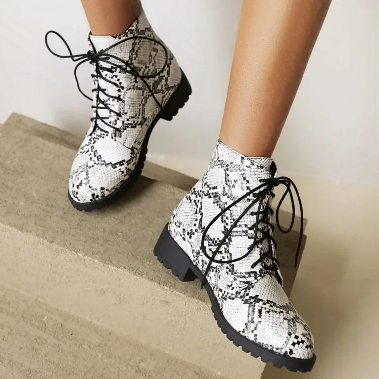 

2024 New Short Boots Low Heel Lace-up Round Head Women's Short Boots Shoes