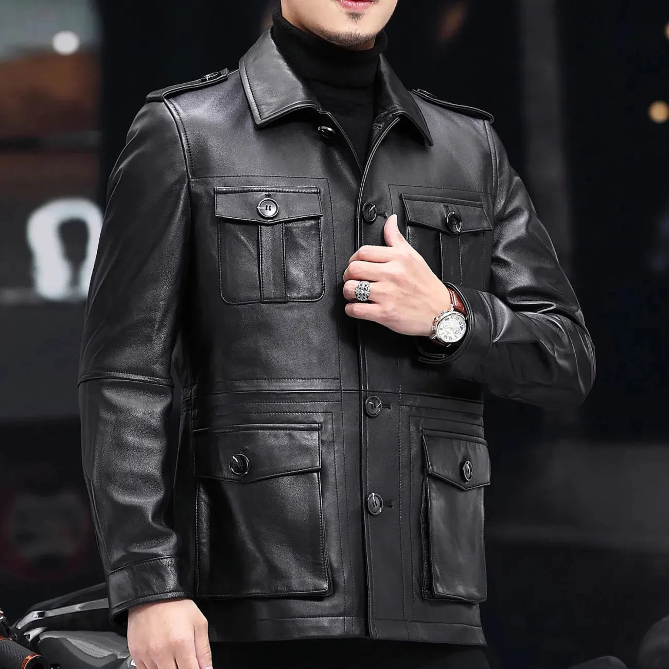 Sheepskin Leather Jacket Men Leather Down Coat Man Slim Fit Korean Windbreake Down Jacket Male Genuine Leather Puffer Jacket Men