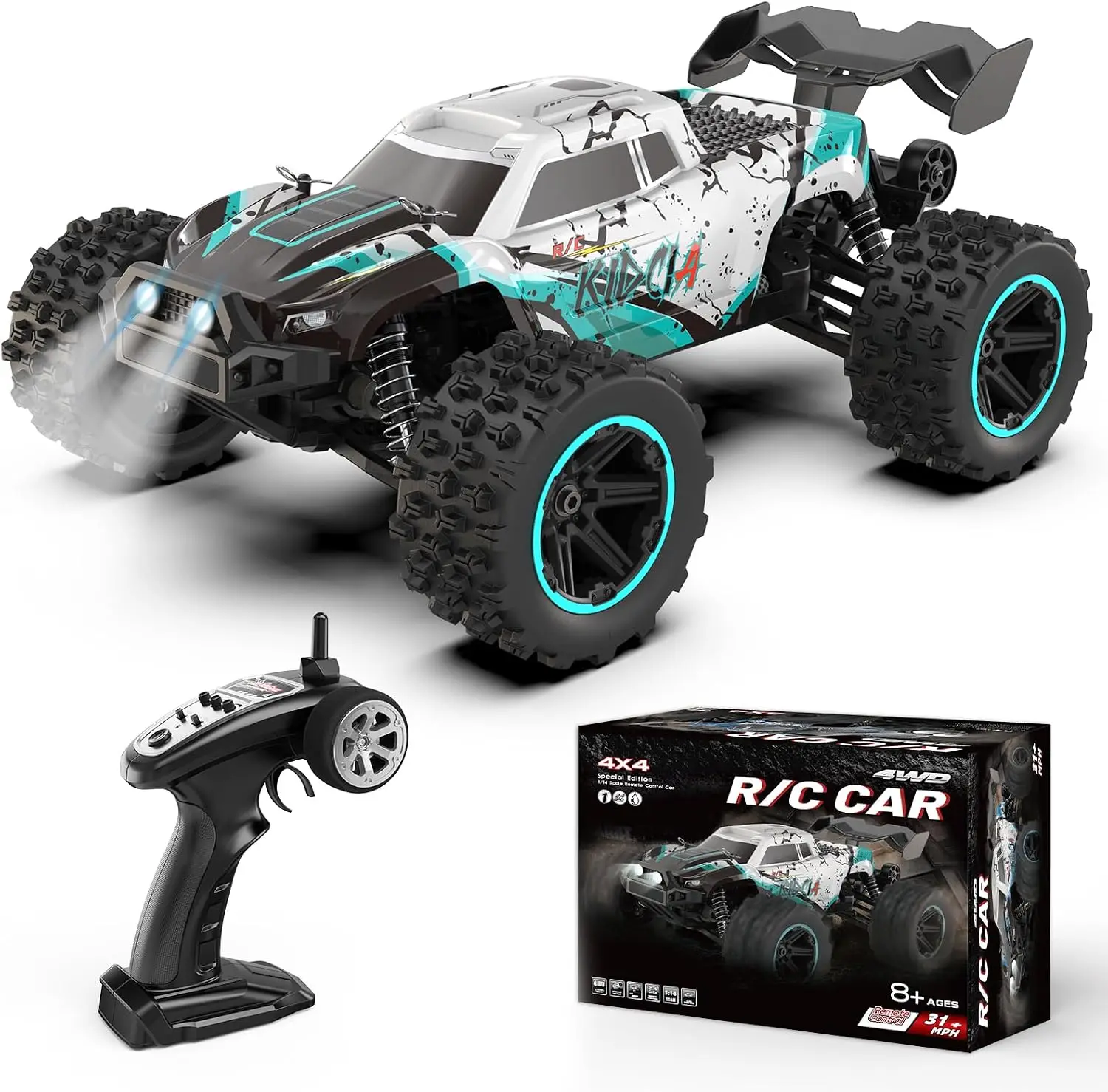 Fast 1:14 Scale 4WD RC Truck for Adults & Teens - 50 KM/H Offroad Remote Control Car with 60-Minute Runtime, Two 2000mAh Rechargeable Batteries, All-Terrain Capability